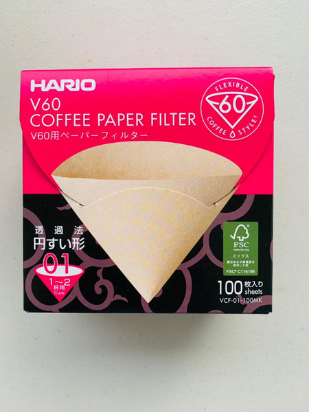 100pcs HARIO V60 Unbleached Paper Filter for 1-2 Cups | Size 01 | Original | Made in Japan